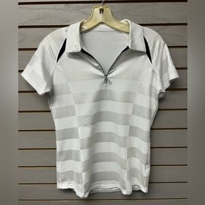 Women's Striped Polo Shirt - White and Gray